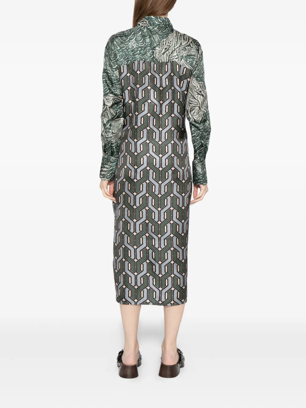 Biyan Printed Silk Dress In Green