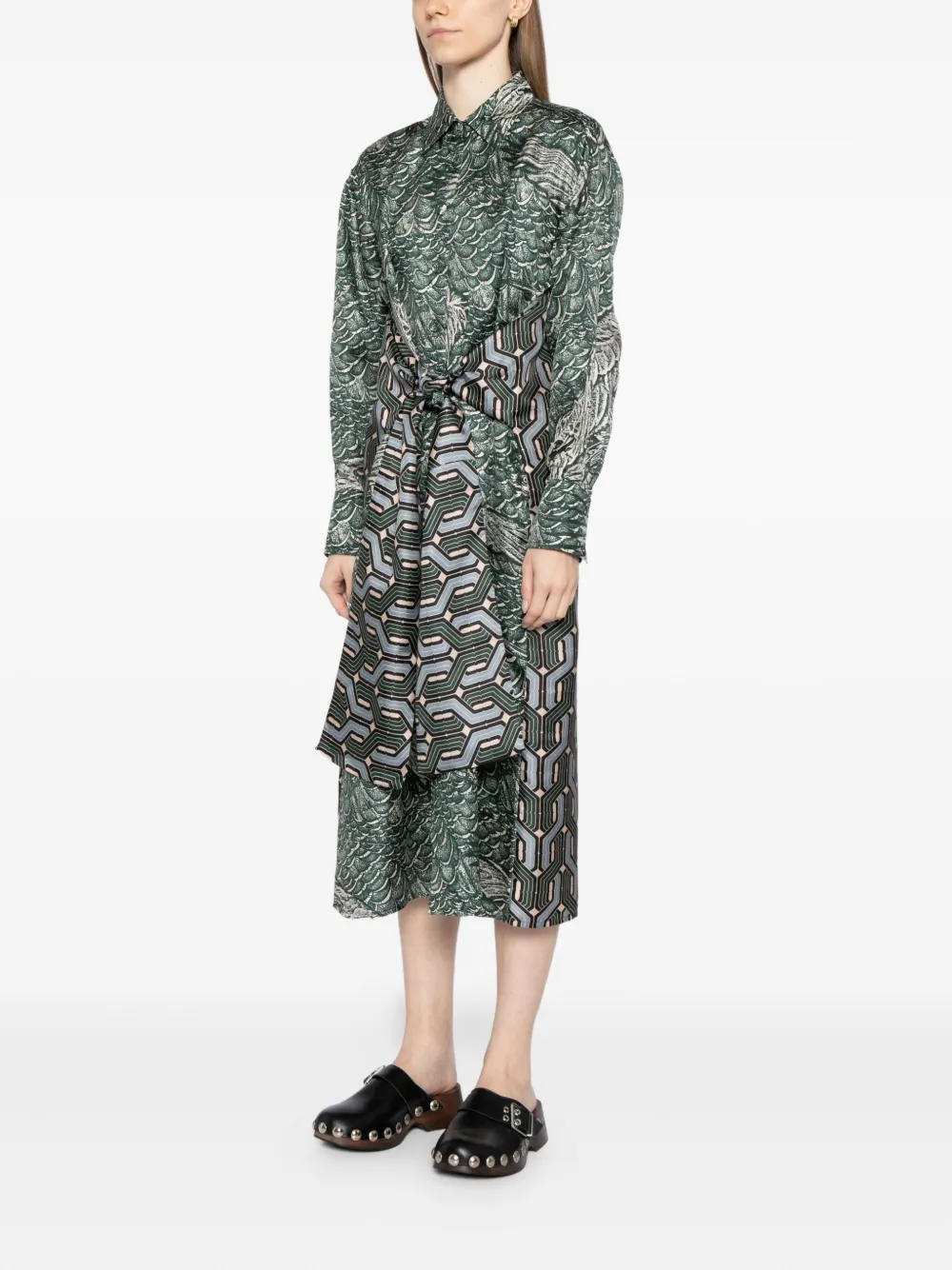 Biyan Printed Silk Dress In Green