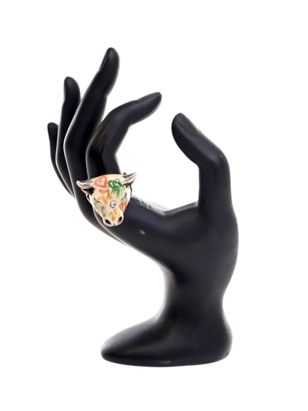 Gucci Pre-Owned 2016-2025 Sterling Silver Enamel Anger Forest Bulls Head ring | White | Image 1