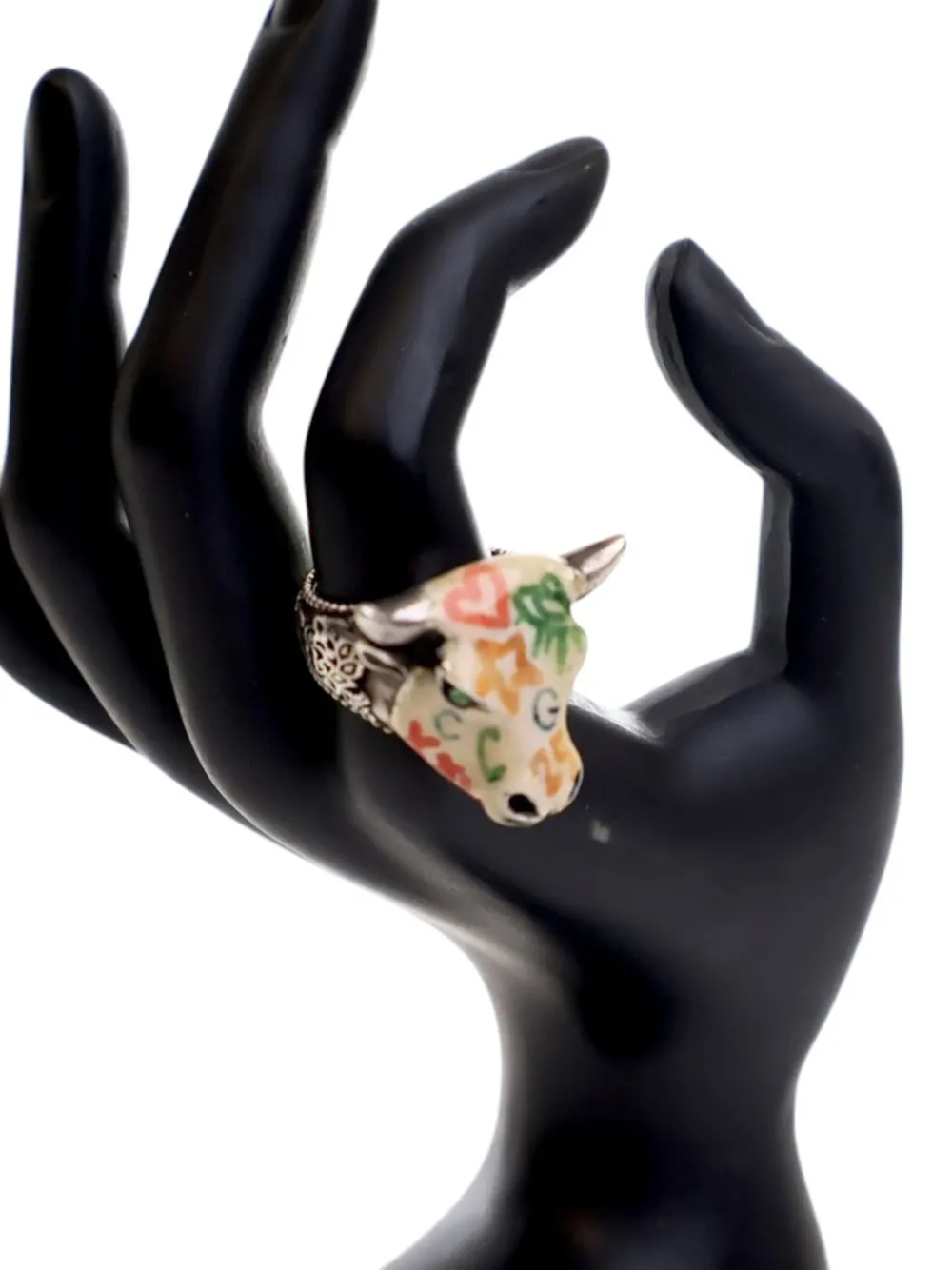 Gucci Pre-Owned 2016-2025 Sterling Silver Enamel Anger Forest Bulls Head ring | Image 2