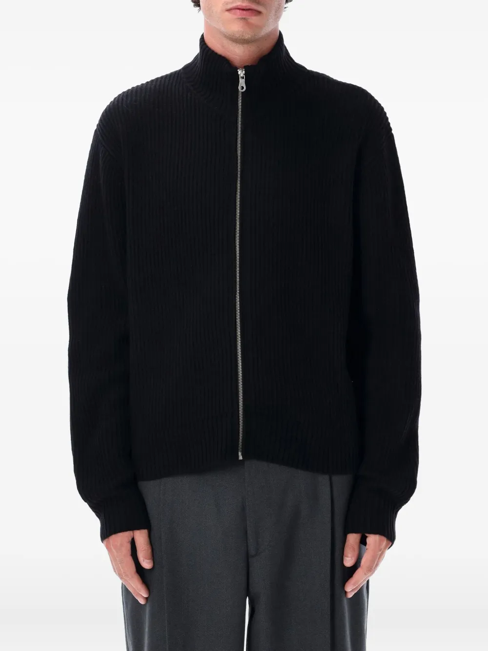 Berner Kühl Drained ribbed zip-up cardigan | Black | Image 1