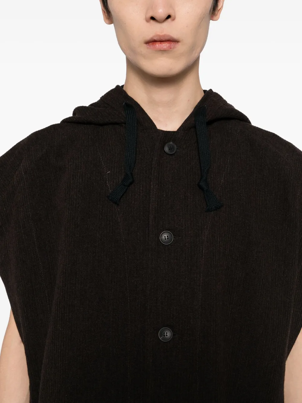 Jan Van Essche Geribbelde bodywarmer met capuchon Bruin