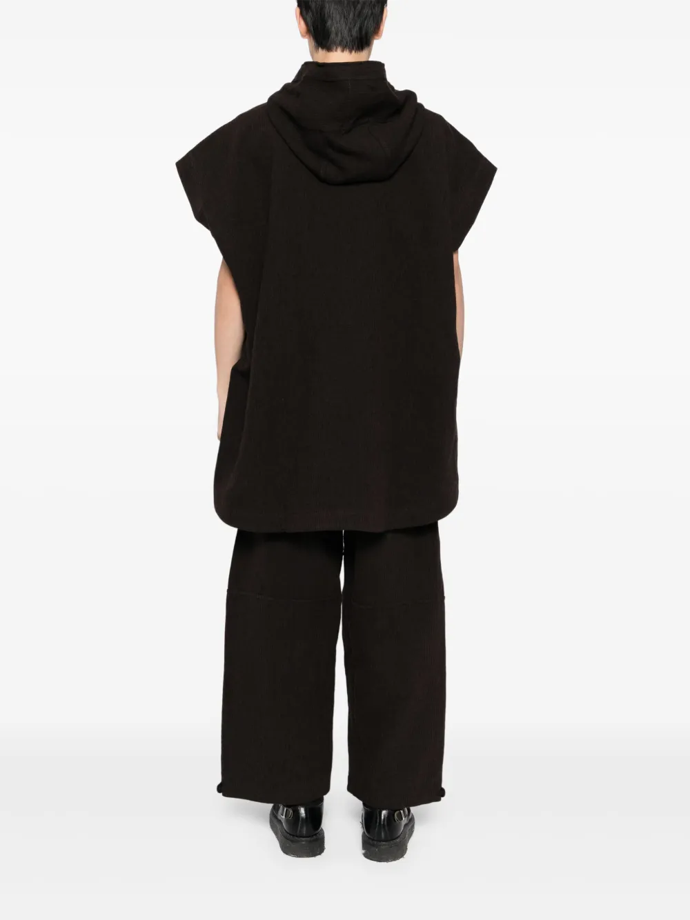 Jan Van Essche Geribbelde bodywarmer met capuchon Bruin