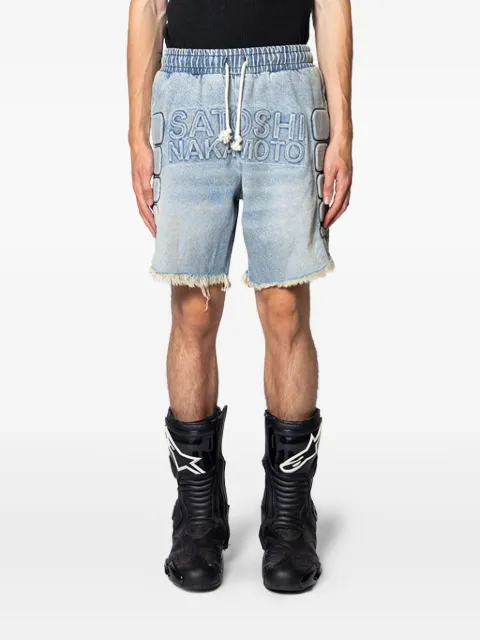 SATOSHI NAKAMOTO frayed logo shorts