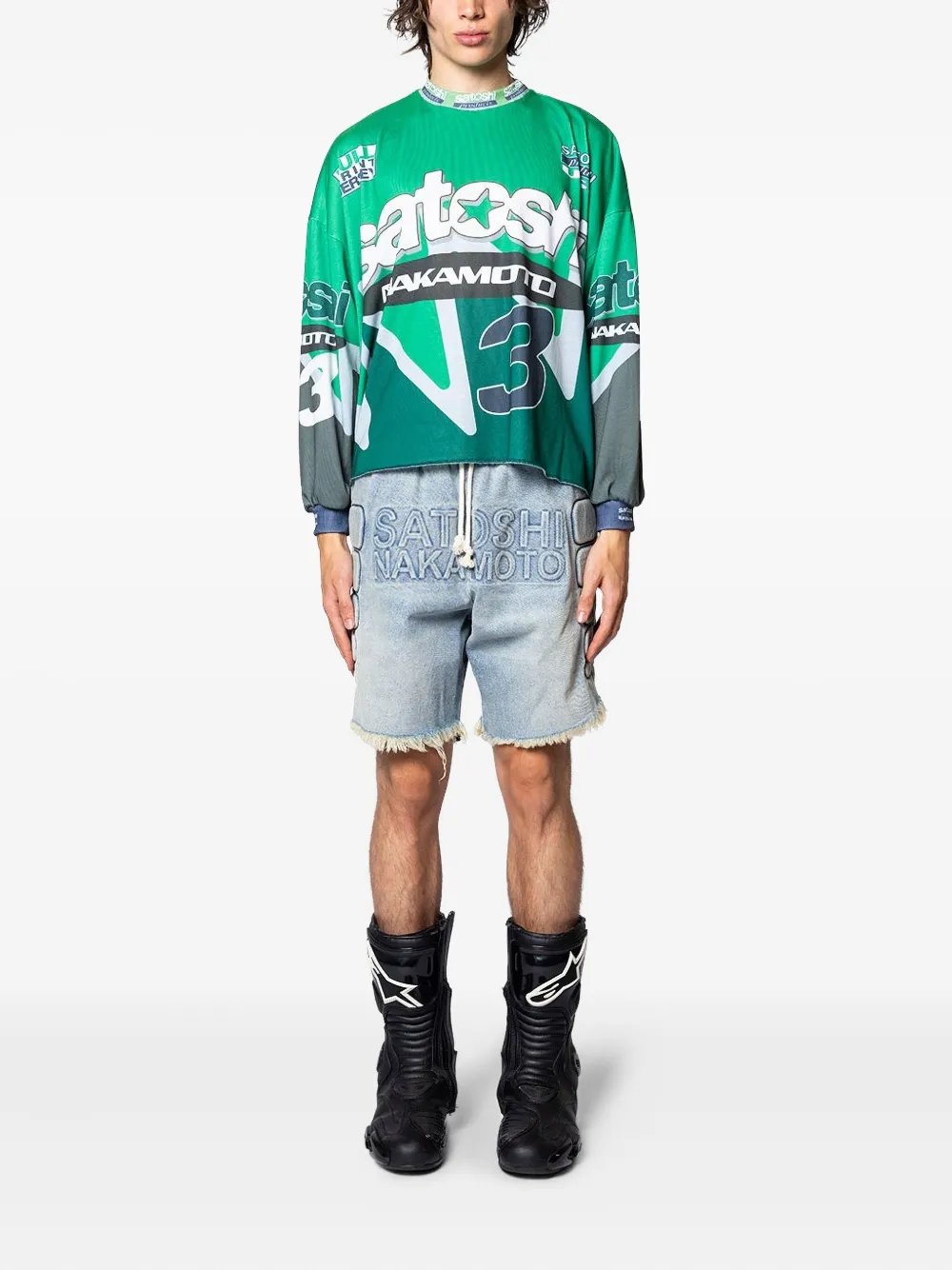 SATOSHI NAKAMOTO frayed logo shorts | Denim Shorts | Image 2