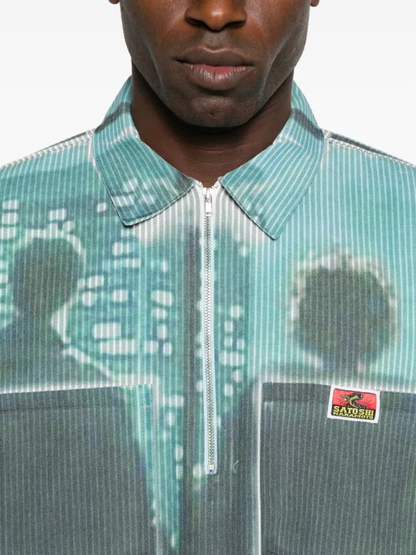 ［semoh］ Graphic Shirt＋Coat SATOSHI NAKAMOTO graphic-print half-zip Polo Shirt | Blue | FARFETCH