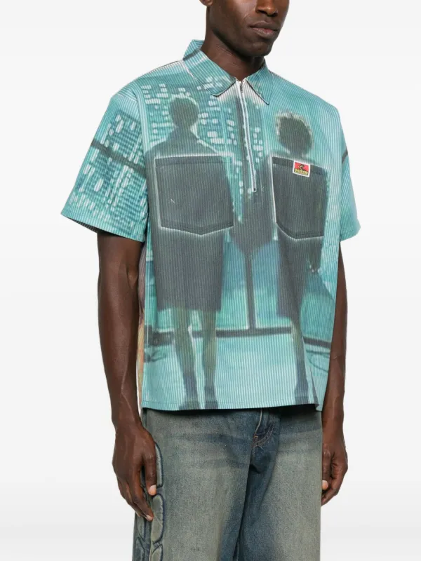 Satoshi SATOSHI NAKAMOTO graphic-print half-zip Polo Shirt | Blue