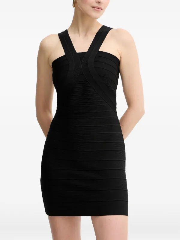 black mini criss cross dress Black Halter CrissCross Corset Mesh Ruched Mini Dress main image 0