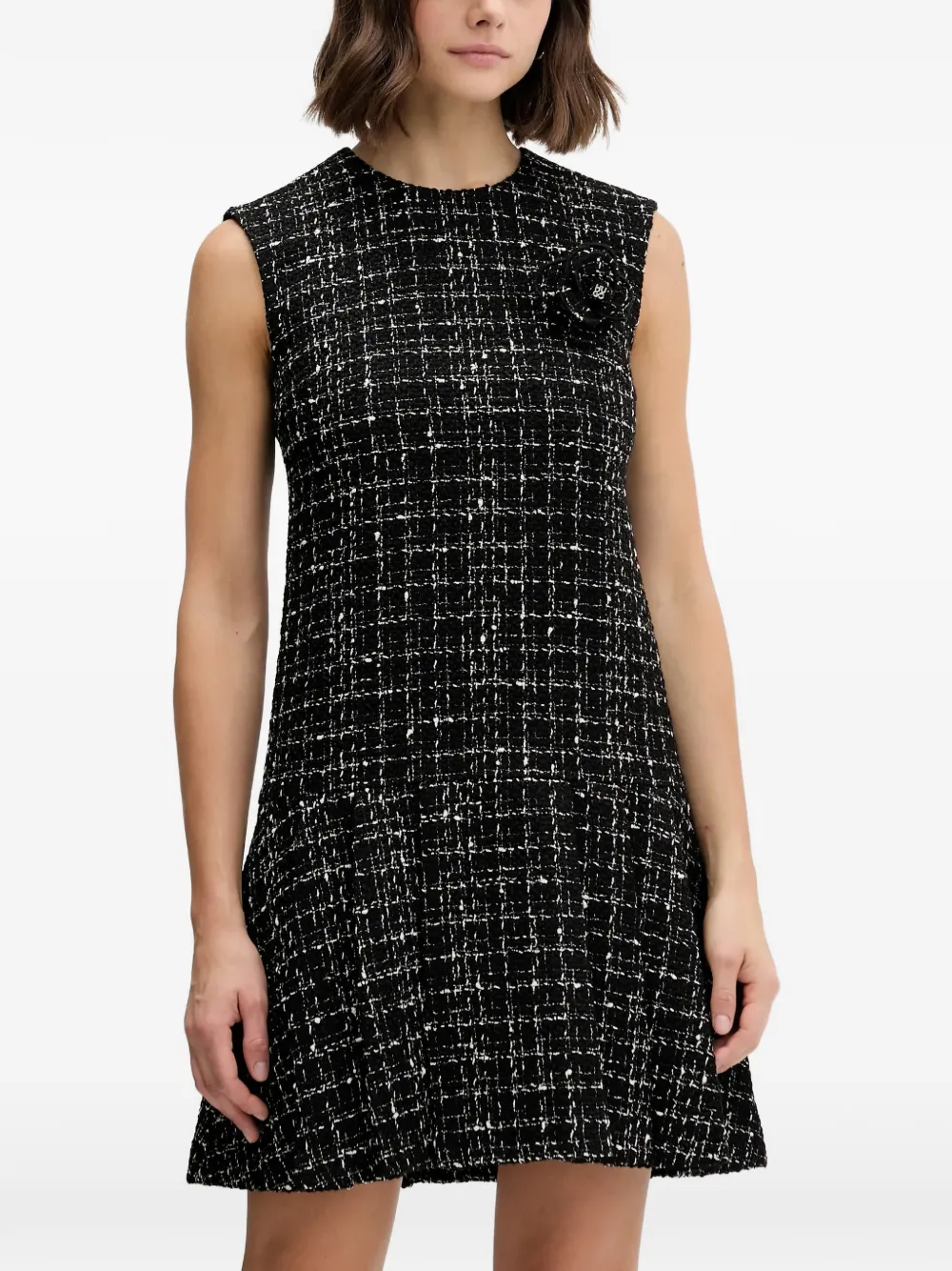 HUGO flower appliqué textured dress | Black | Image 1