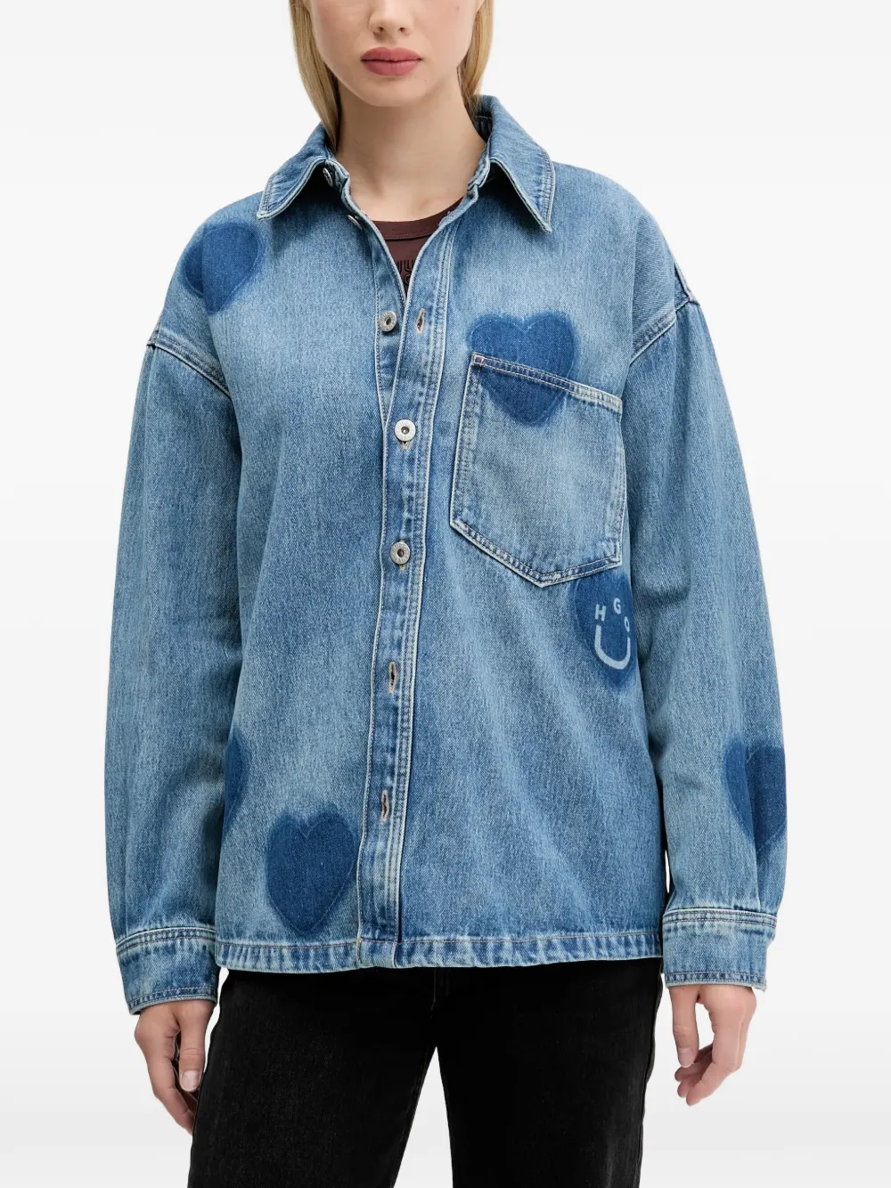 HUGO camisa con motivo de corazón | azul | Image 1