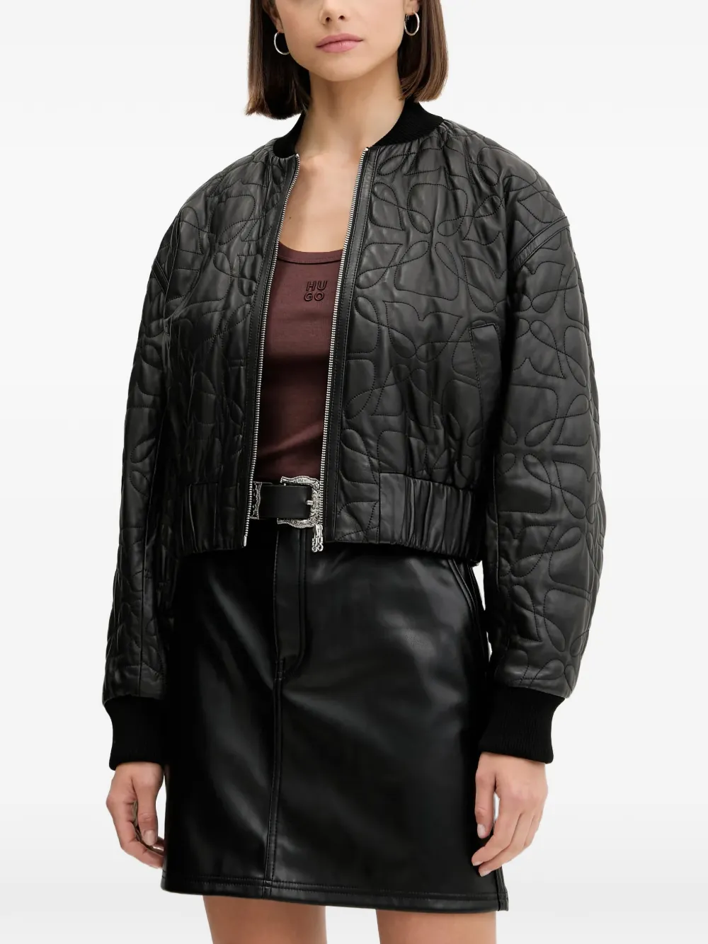 HUGO Lesana quilted zip-up jacket | Black | Image 1