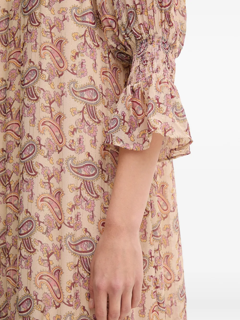 Hoss Intropia Gelaagde maxi-jurk met ruches en paisley Beige