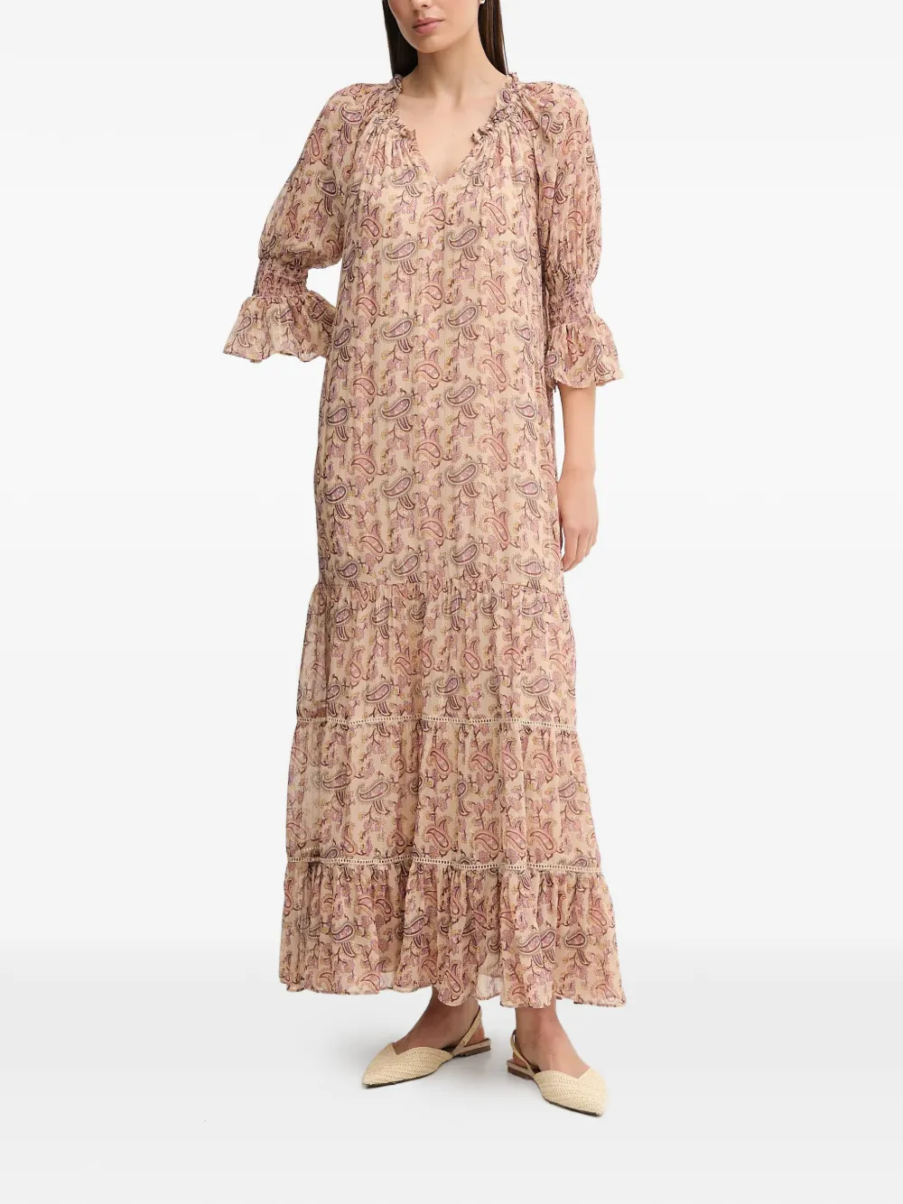 Hoss Intropia ruffled paisley tiered maxi dress - Toni neutri