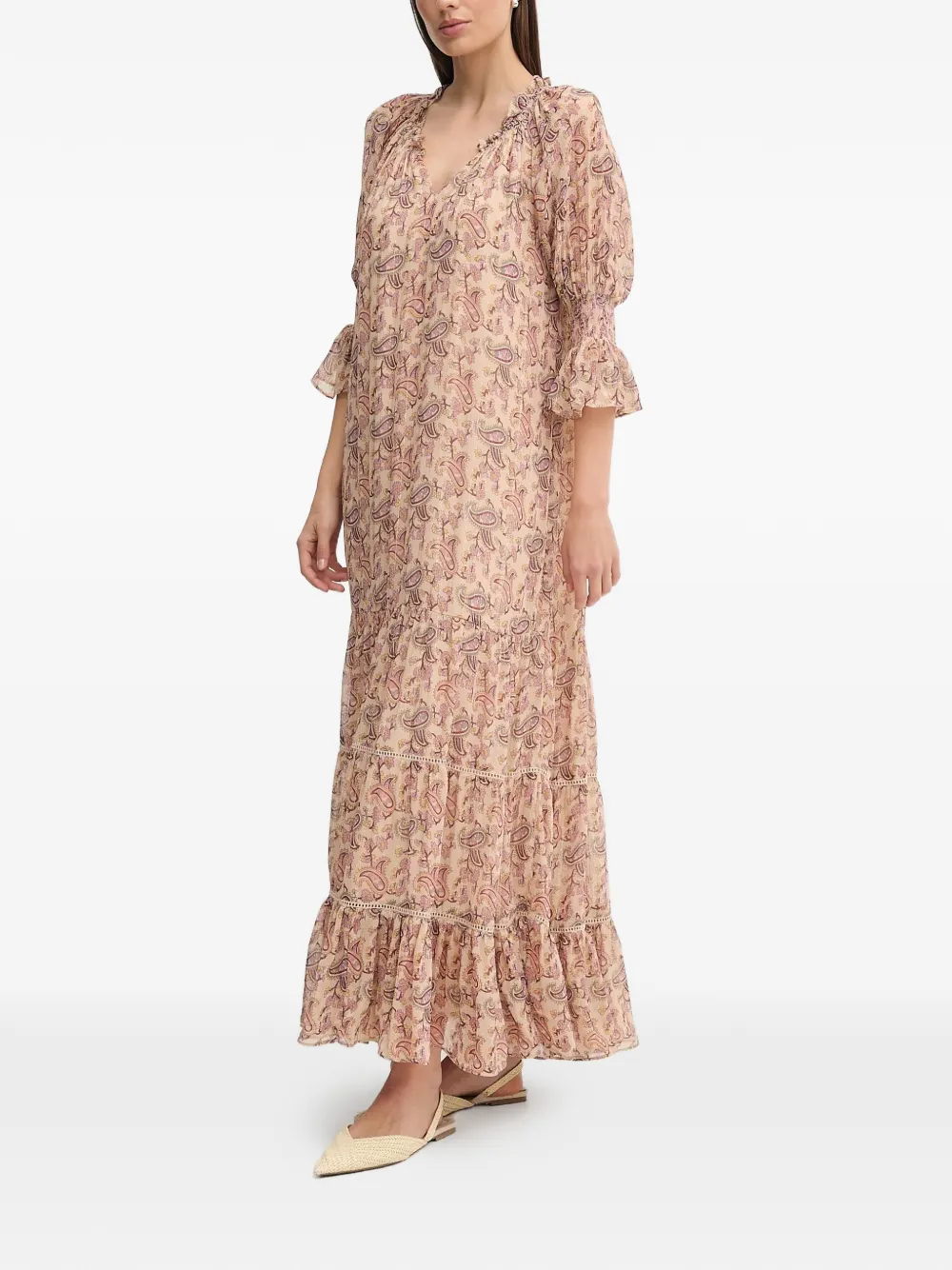  Hoss Intropia Ruffled Paisley Tiered Maxi Dress - Neutrals 