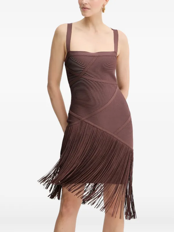 Herve Leger Fringed Mini Dress - Brown Herve Leger Fringed Mini Dress - Brown