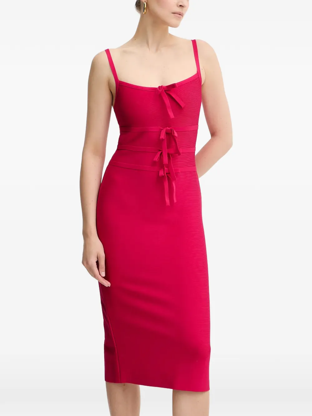 Hervé Léger Alicia midi-jurk met strik Roze