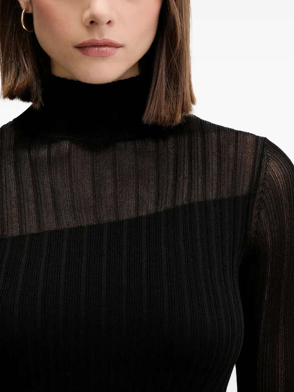 Hugo Boss Sheer Ribbed Top In Black