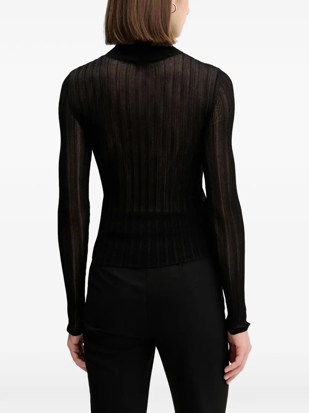 Hugo Boss Sheer Ribbed Top In Black