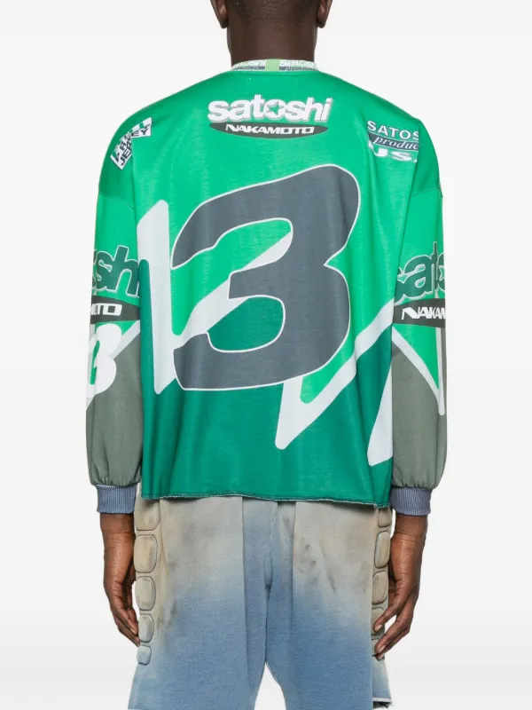 SATOSHI NAKAMOTO drop-shoulder T-shirt | Green | FARFETCH CA