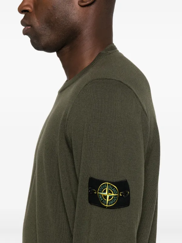 Crewneck Sweatshirt Gerippter Pullover Stone Island Pullover Grün Stone Island Pullover Mit Logo-Patch Schwarz FARFETCH AT