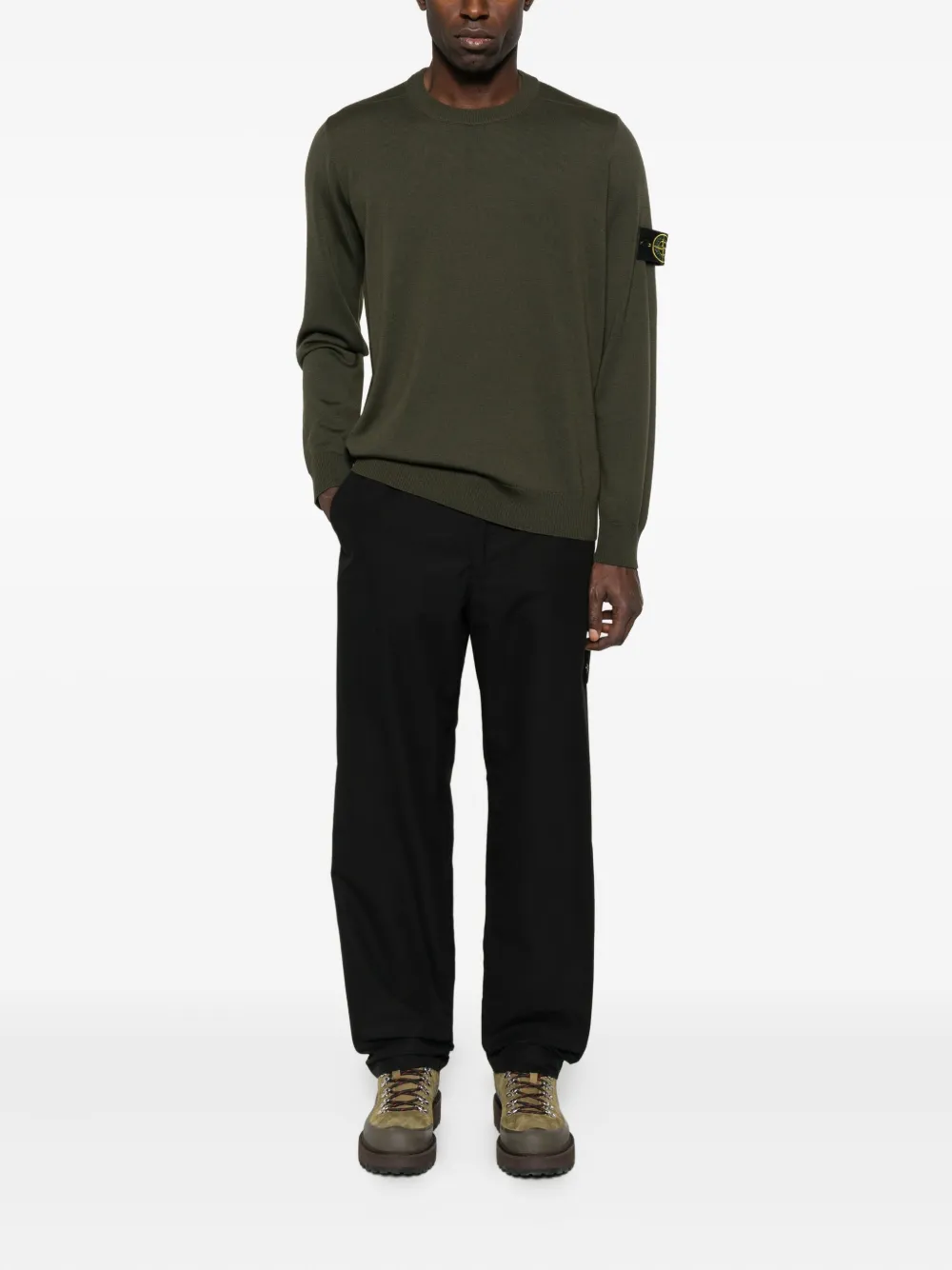 Stone Island logo-patch crew-neck jumper - Groen