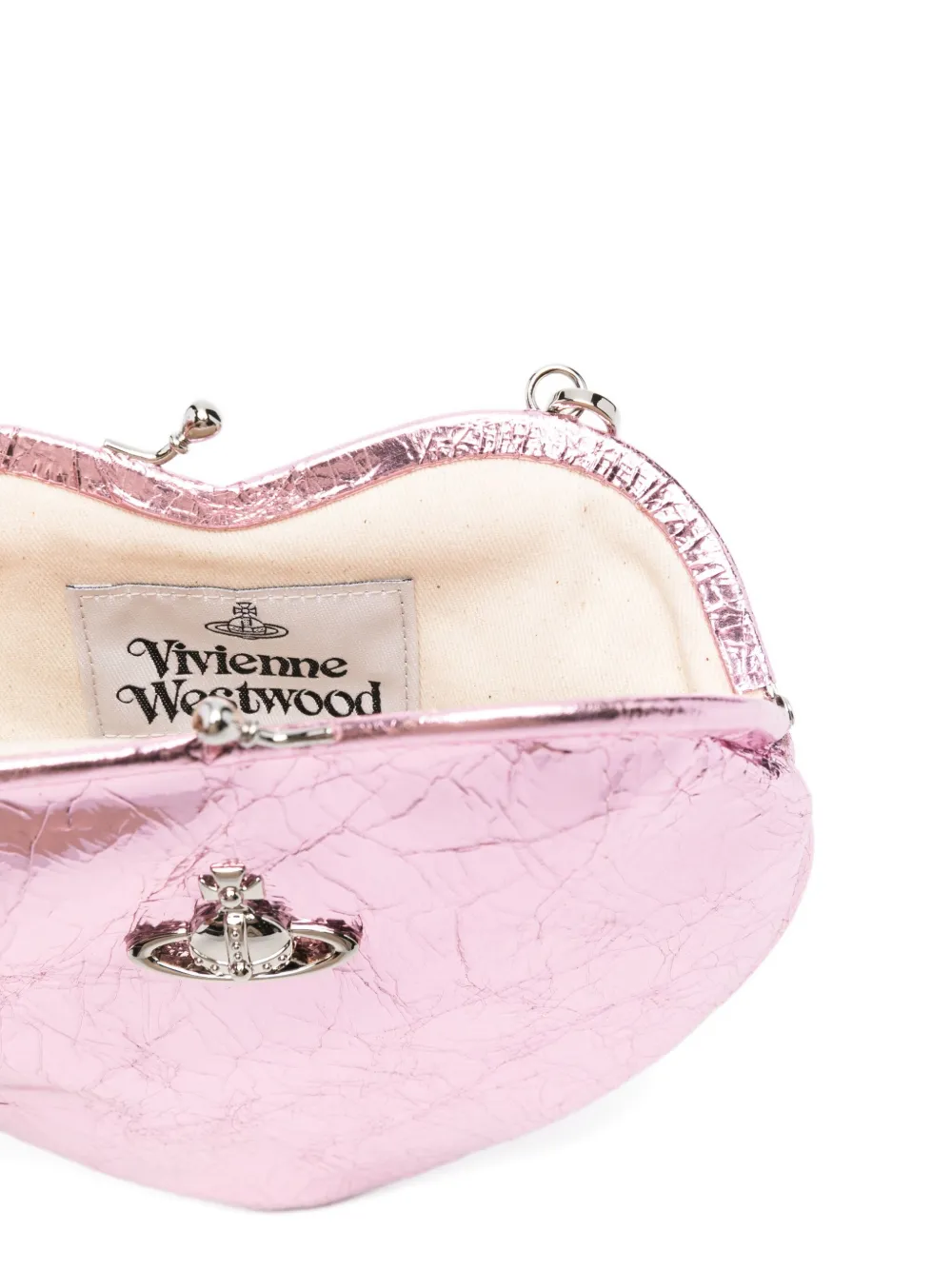 Vivienne Westwood Heart-shaped Metallic Clutch Bag In Pink