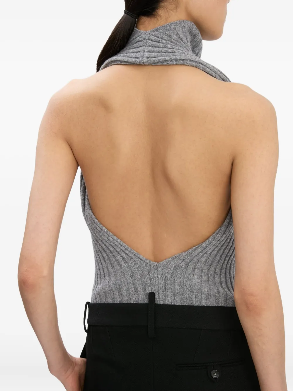 Victoria Beckham Draped Ribbed-knit Wool-blend Top In Gray