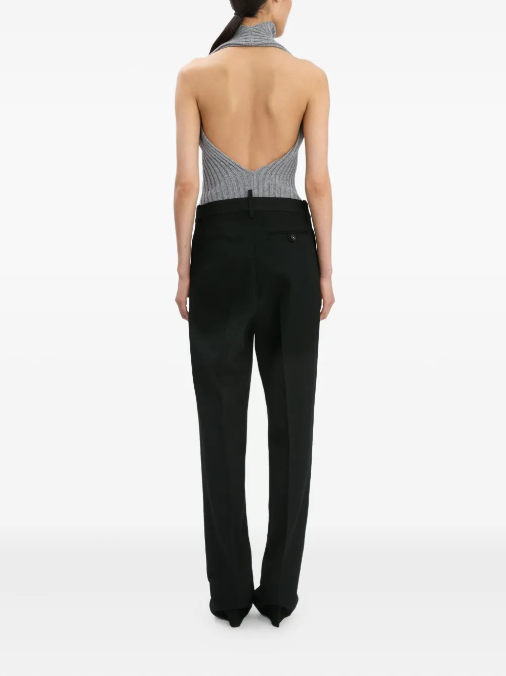 Victoria Beckham Draped Ribbed-knit Wool-blend Top In Gray