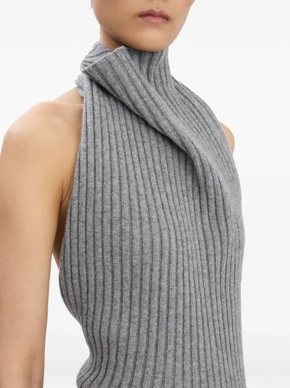 Victoria Beckham Draped Ribbed-knit Wool-blend Top In Gray