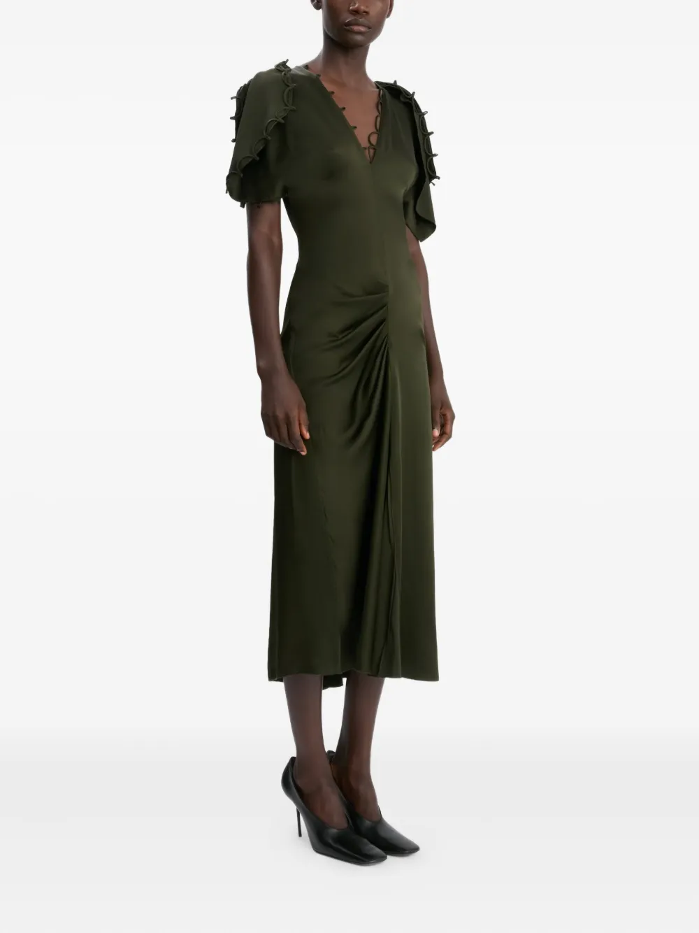 Victoria Beckham Midi-jurk met rouleaux-detail Groen