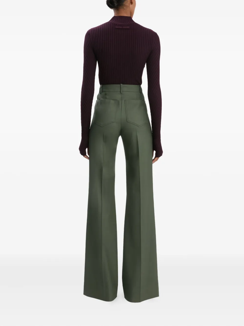 Victoria Beckham pocket-detail wide-leg trousers Groen