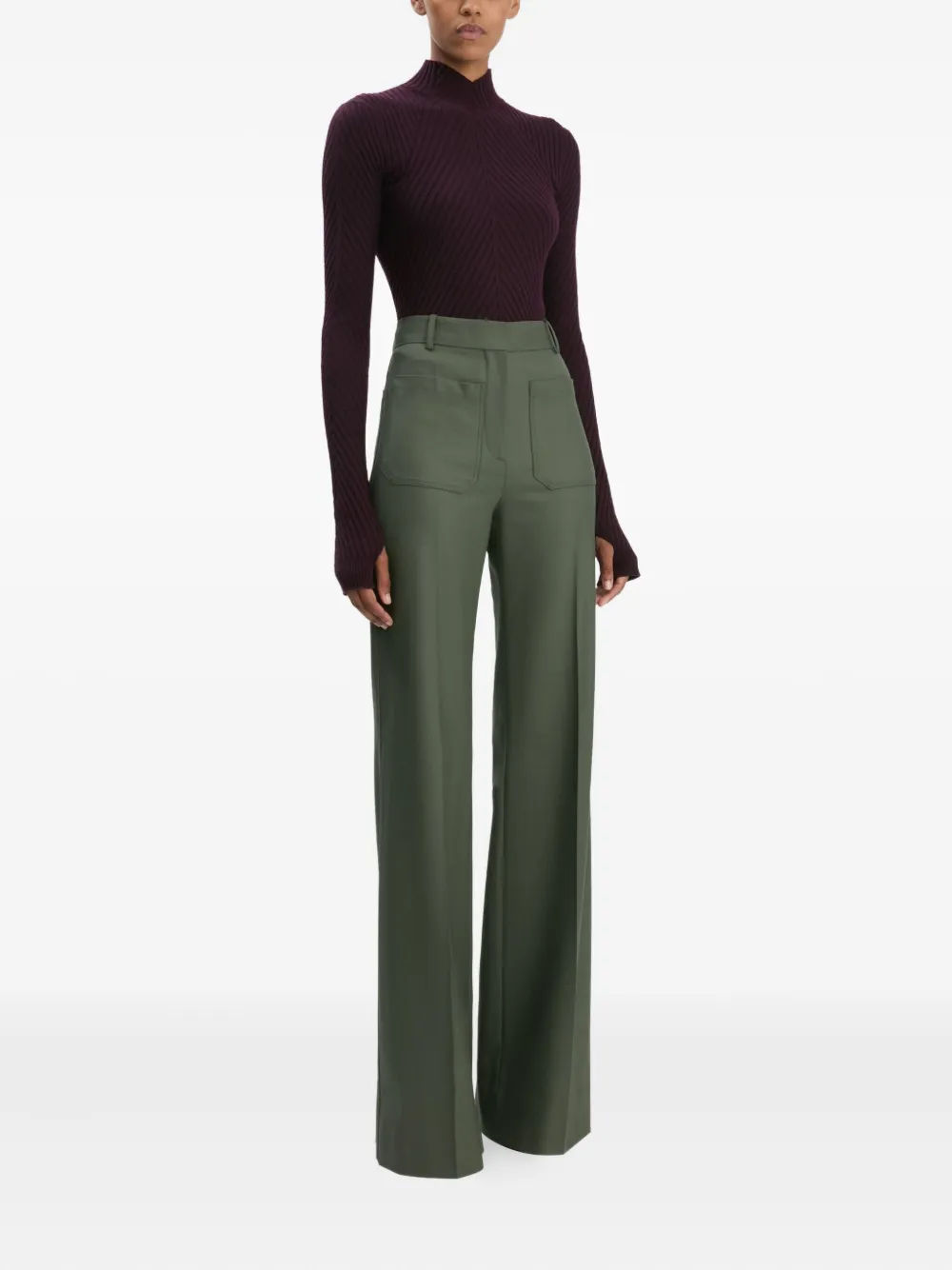 Victoria Beckham pocket-detail wide-leg trousers - Groen