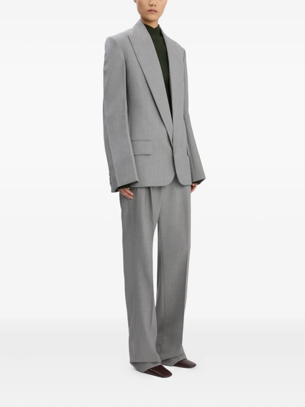 Victoria Beckham Single-breasted Virgin Wool Blazer In Gray