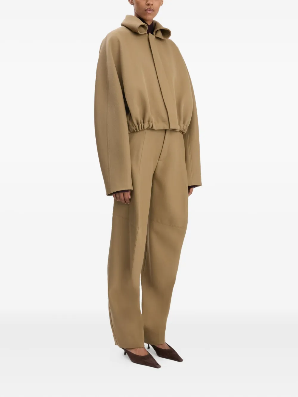 Victoria Beckham Oversized Roll Neck Bomber Jacket In Dark Camel In Brown