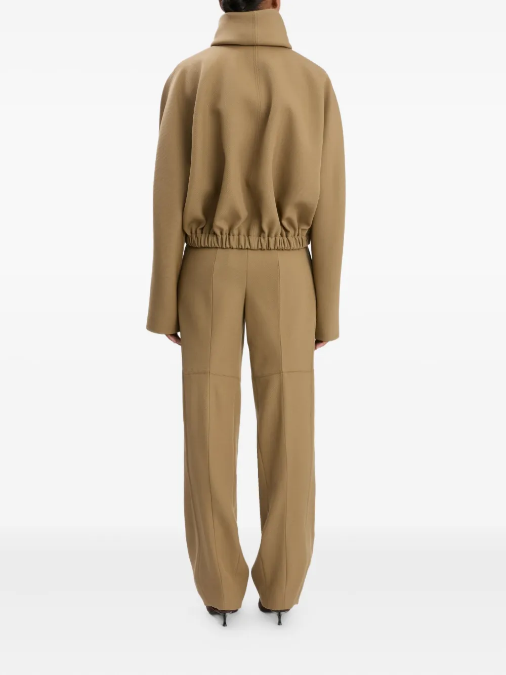Victoria Beckham Oversized Roll Neck Bomber Jacket In Dark Camel In Brown