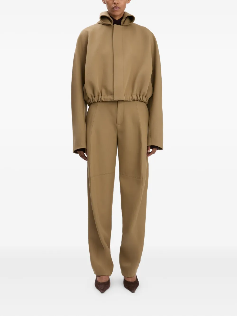 Victoria Beckham Oversized Roll Neck Bomber Jacket In Dark Camel In Brown