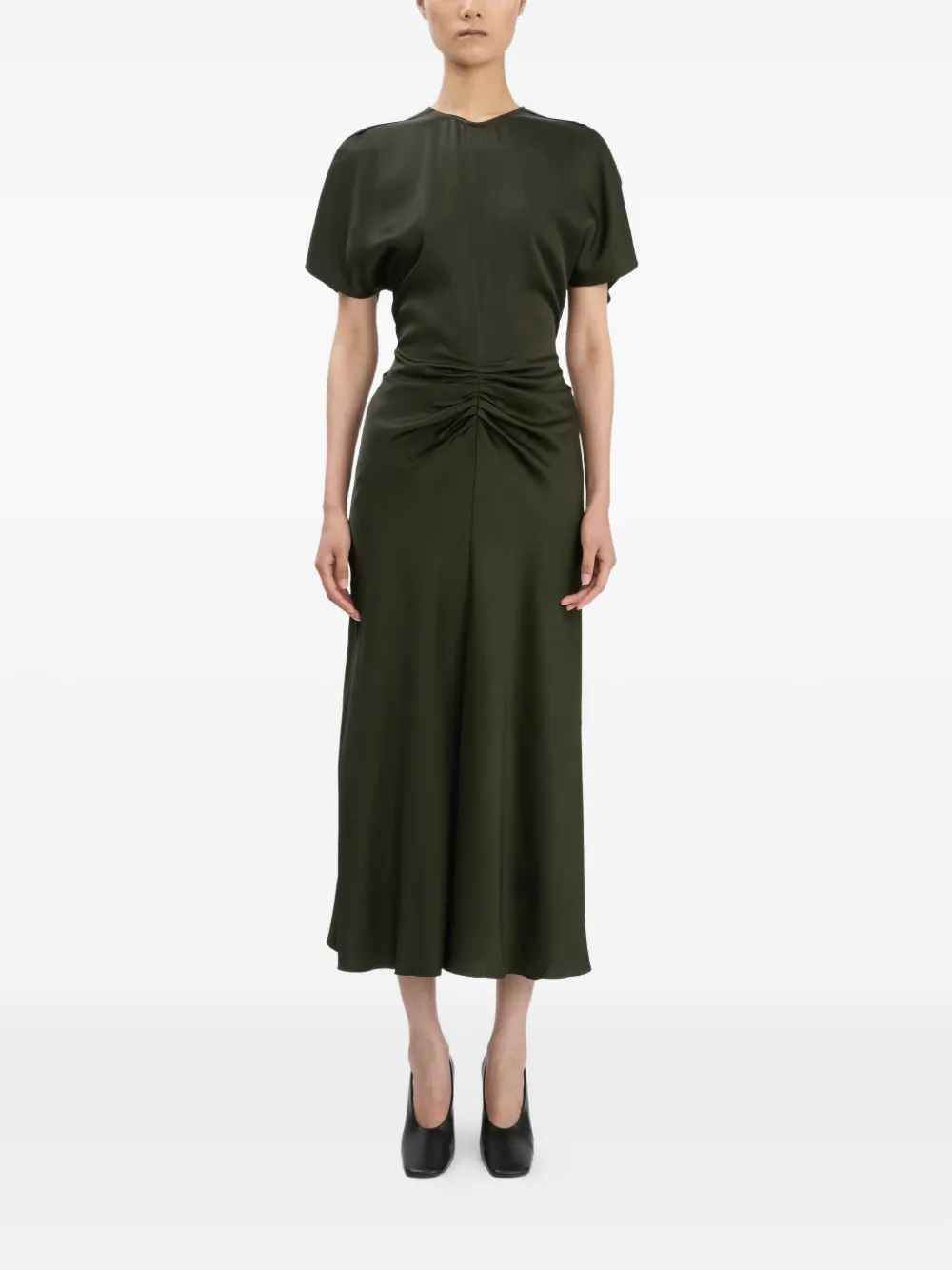 Victoria Beckham gathered-waist midi dress - Groen