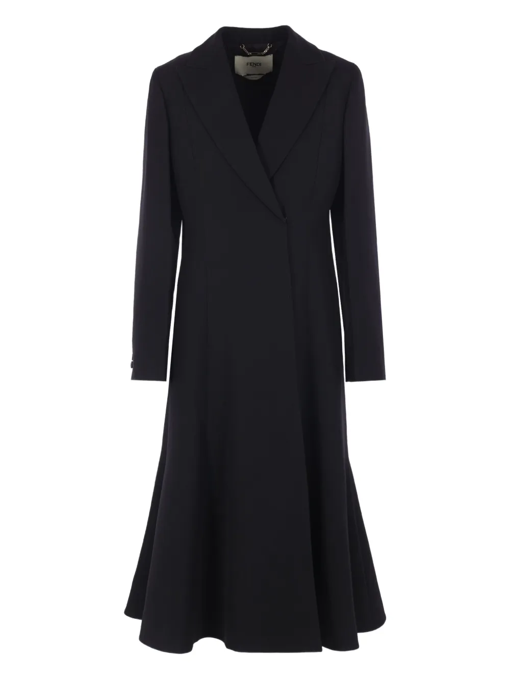 Fendi Black Grain De Poudre Wool Midi Coat With Peplum In Black