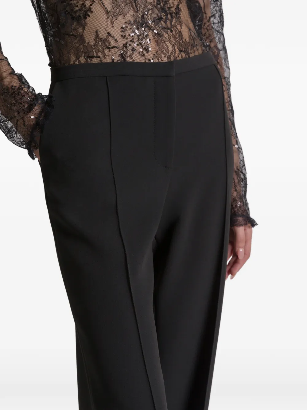 Alberta Ferretti High Waist Wide Leg Cuffed Trousers In Black