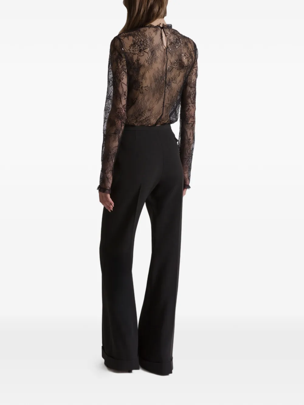 Alberta Ferretti High Waist Wide Leg Cuffed Trousers In Black