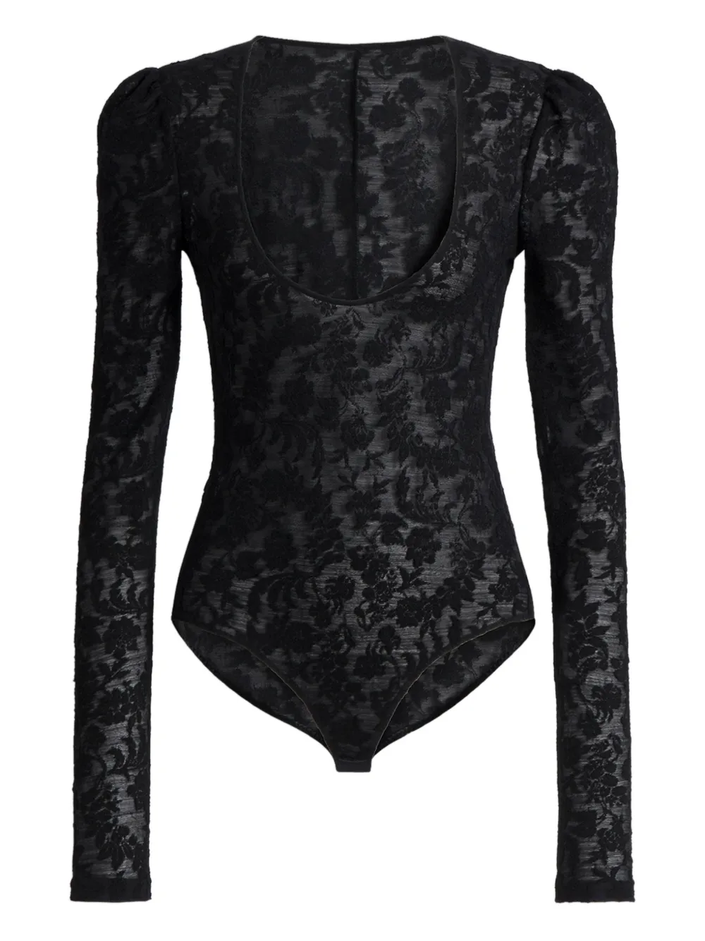 Alberta Ferretti Floral-lace Long-sleeve Bodysuit In Black