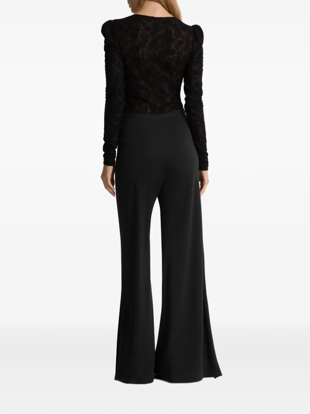 Alberta Ferretti Floral-lace Long-sleeve Bodysuit In Black