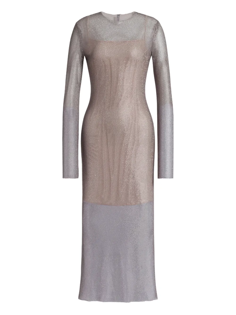 Alberta Ferretti Crystals Net Midi Dress In Gray