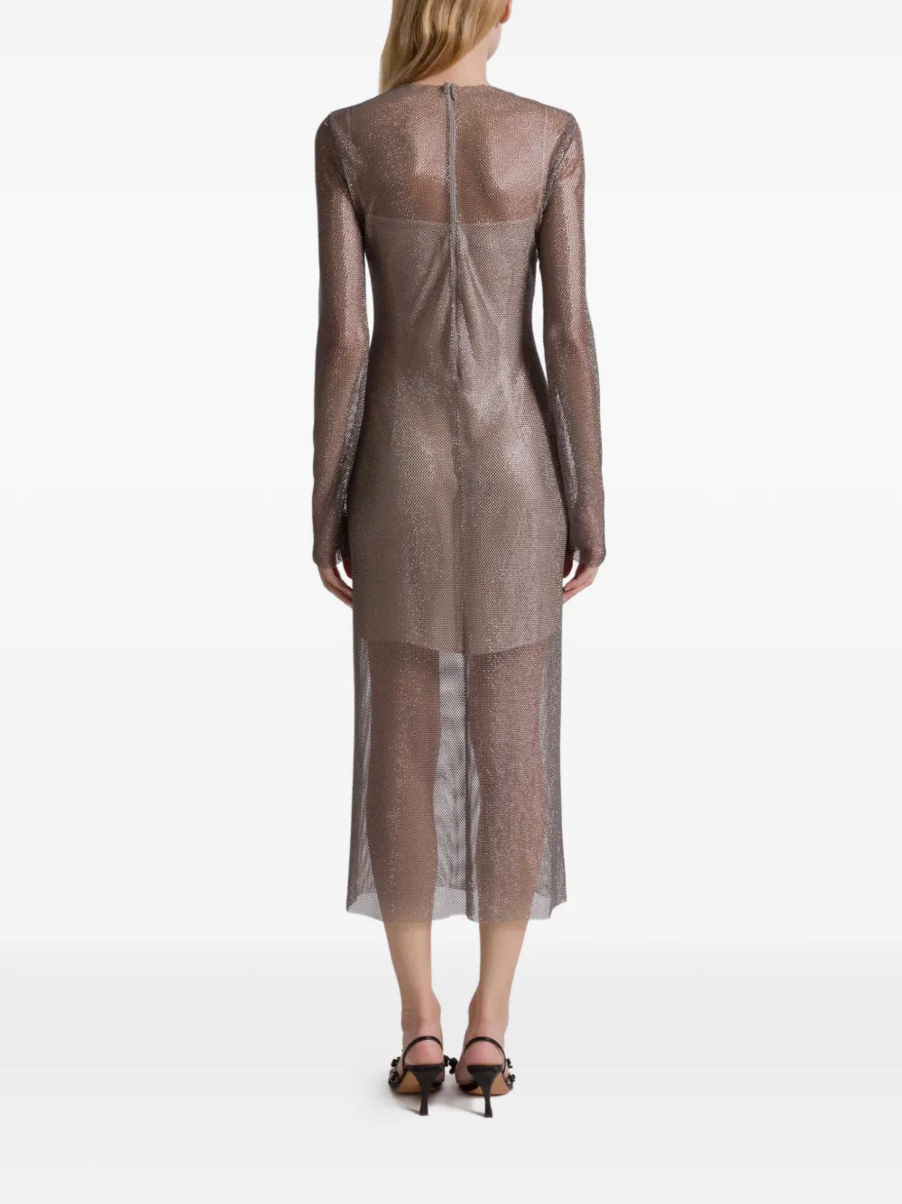 Alberta Ferretti Crystals Net Midi Dress In Gray