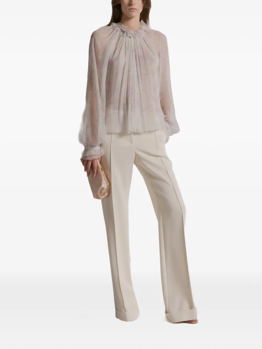 Alberta Ferretti Top met ruches en bloemenprint - Beige