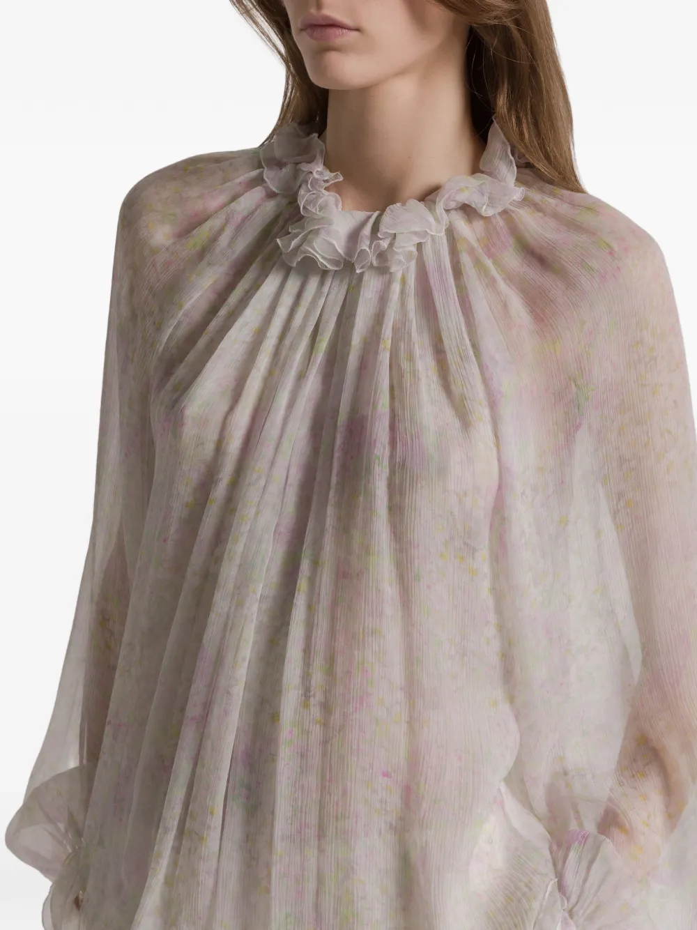 Alberta Ferretti Top met ruches en bloemenprint Beige