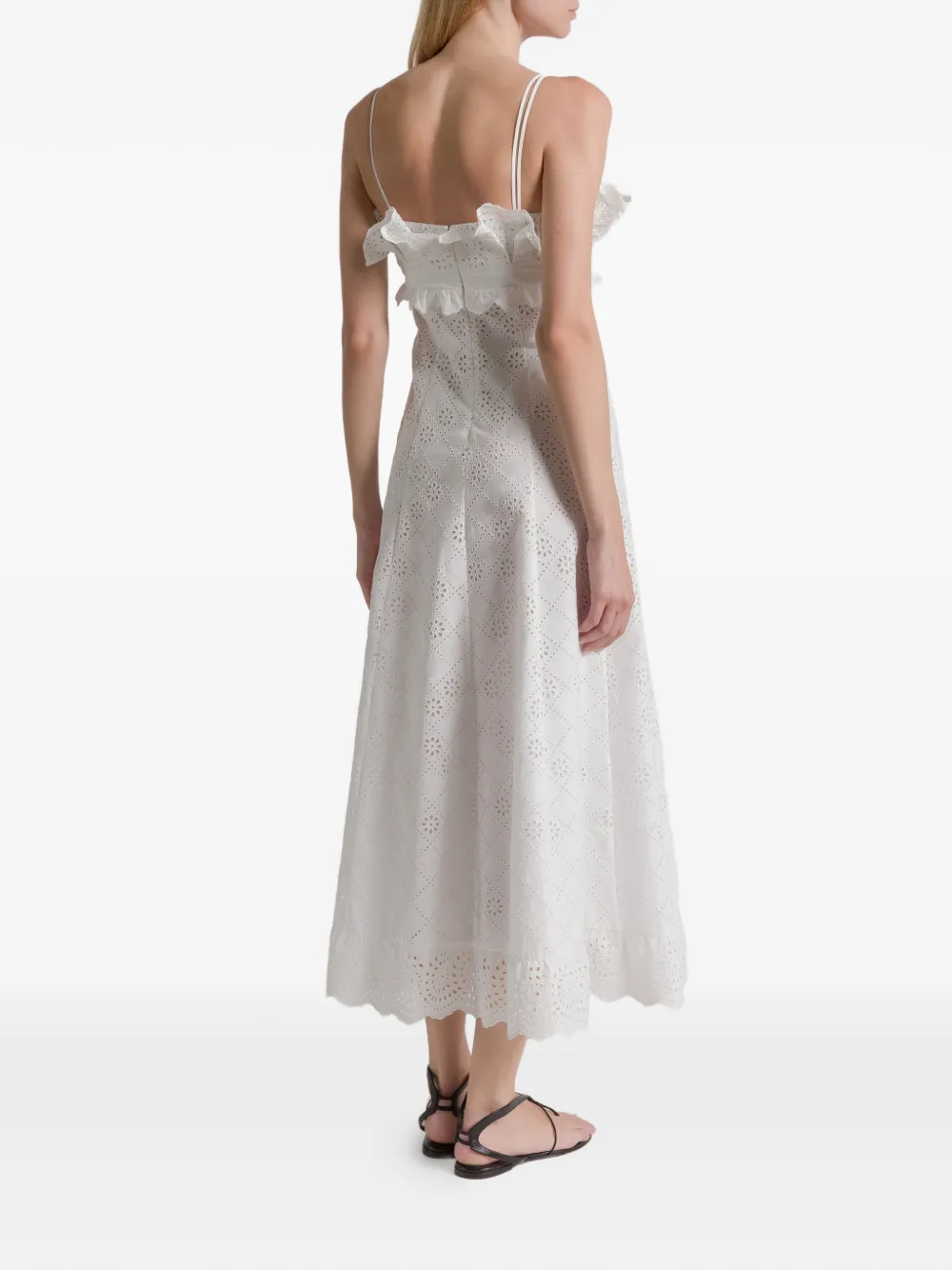  Alberta Ferretti Ruffled Eyelet Dress - White 