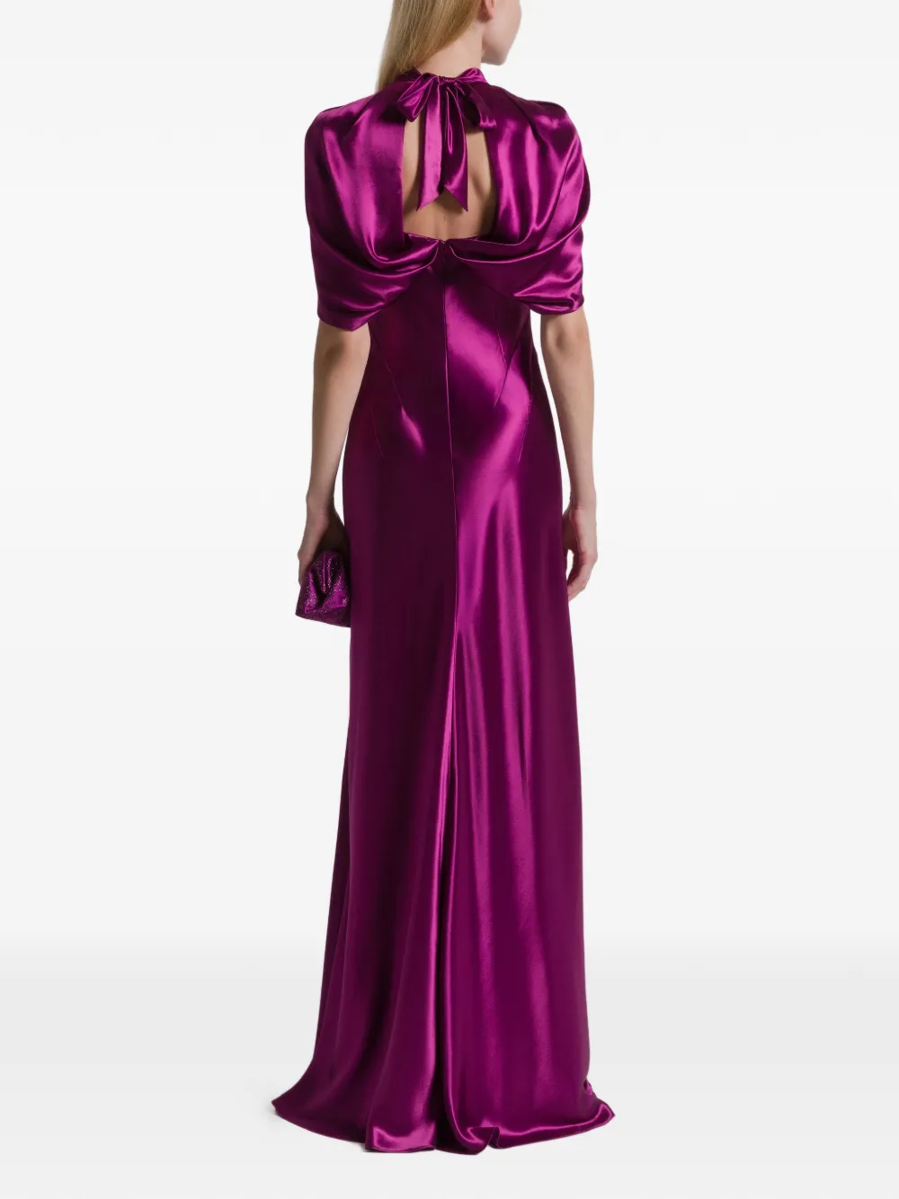 Alberta Ferretti Tie-neck Open-back Maxi Dress In Purple