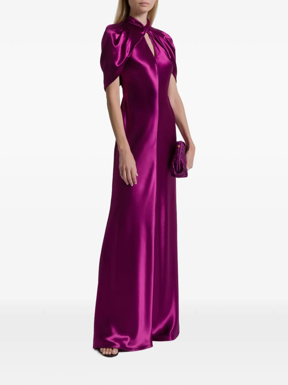 Alberta Ferretti Tie-neck Open-back Maxi Dress In Purple