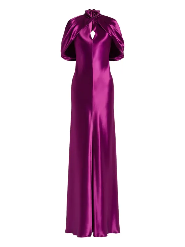 chinese dress ladies Long silk gown with shoulder-revealing cape